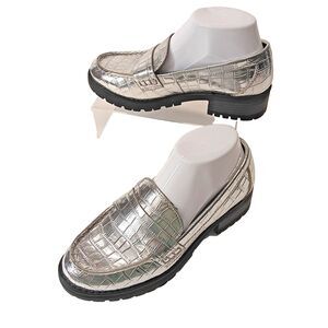 Silver Crocodile-Embossed Loafers